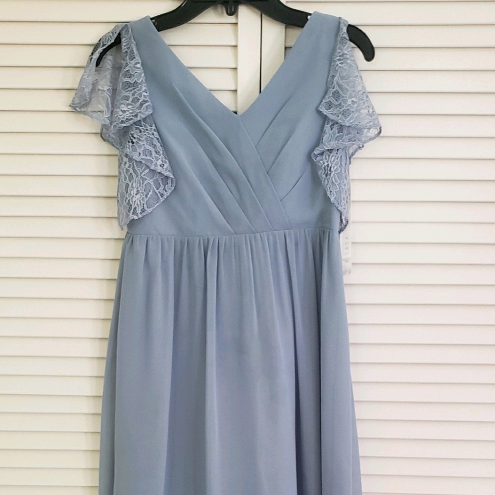 Junior Bridesmaid Dress Blue Lace Chiffon dressy